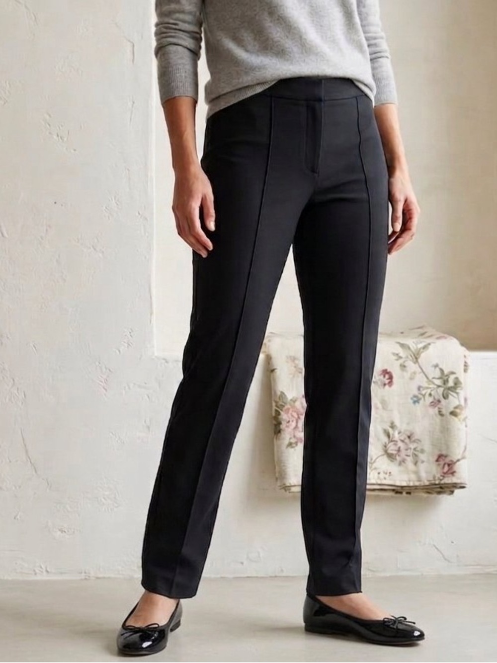 Anthropologie Black Tailored Straight-Leg Trousers